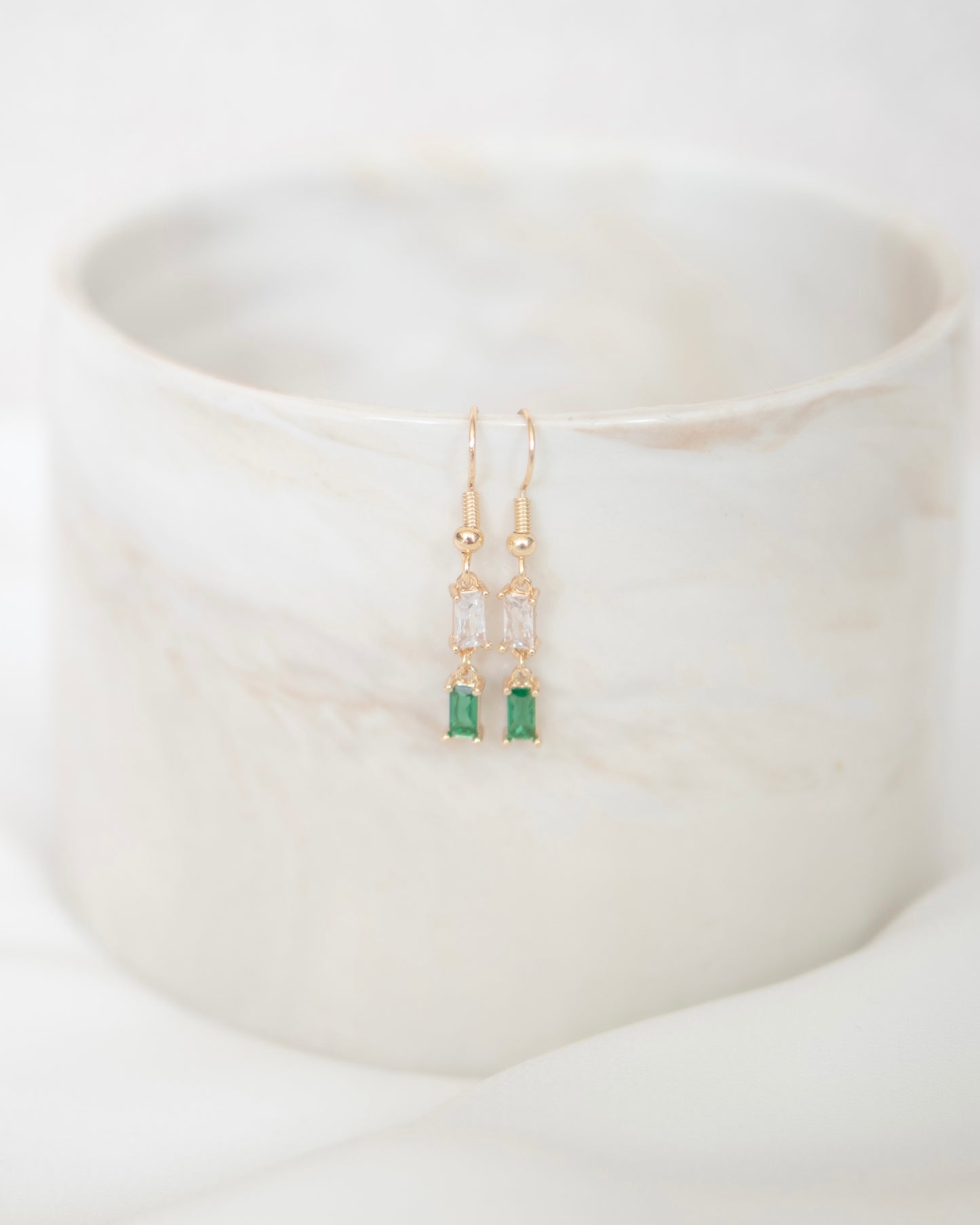 White & Green Drop Earrings